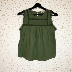 LOFT Olive Green Eyelet Trim Sleeveless Top XS